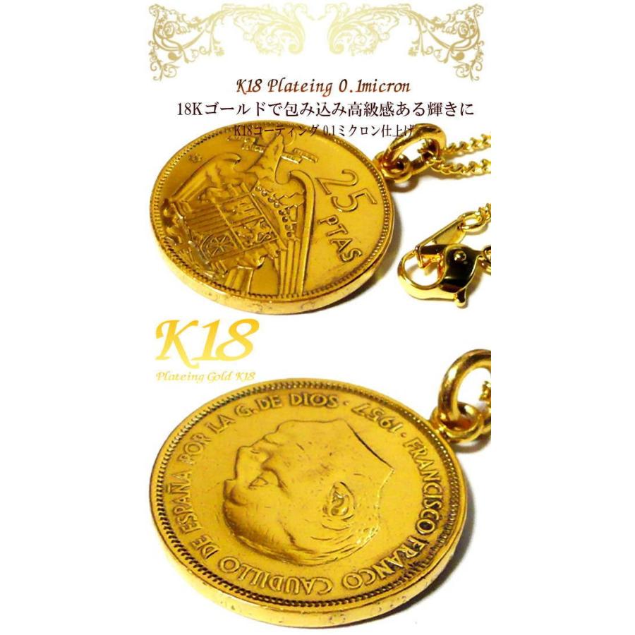 スペイン 18金 18K コーティング 外国 コイン ネックレス ゴールド 