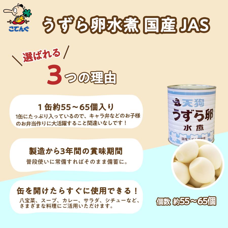 天狗缶詰 うずらの卵水煮 うずら卵缶詰 JAS 国産 2号缶 1缶約55-65卵