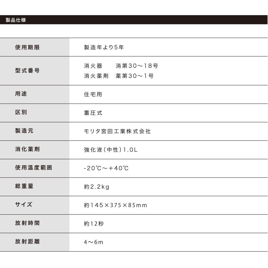 +maffs マフス 住宅用 消火器 モリタ宮田工業 リサイクルシール付 2027年 有効期限 家庭用 おしゃれ VF1HAMW / VF1HAMB|tglstore4|07