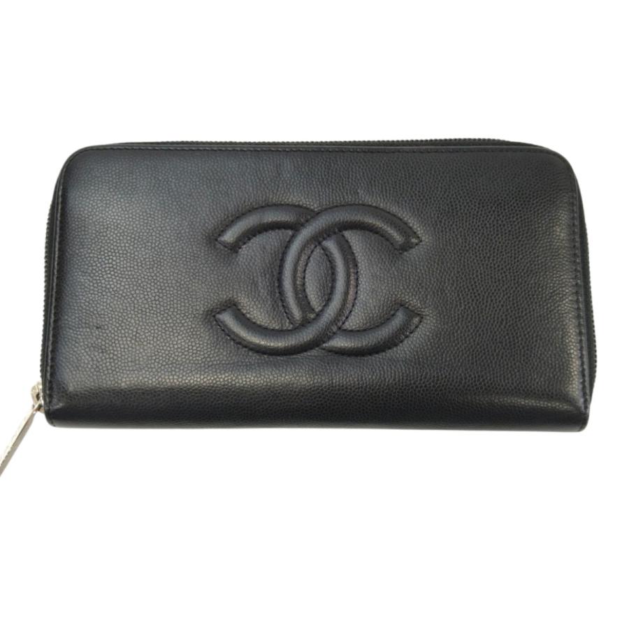 シャネル ラウンドファスナー 長財布 キャビアスキン ココマーク レザー 黒 CHANEL（シャネル） ココマーク ラウンドファスナー 長財布 キャビア