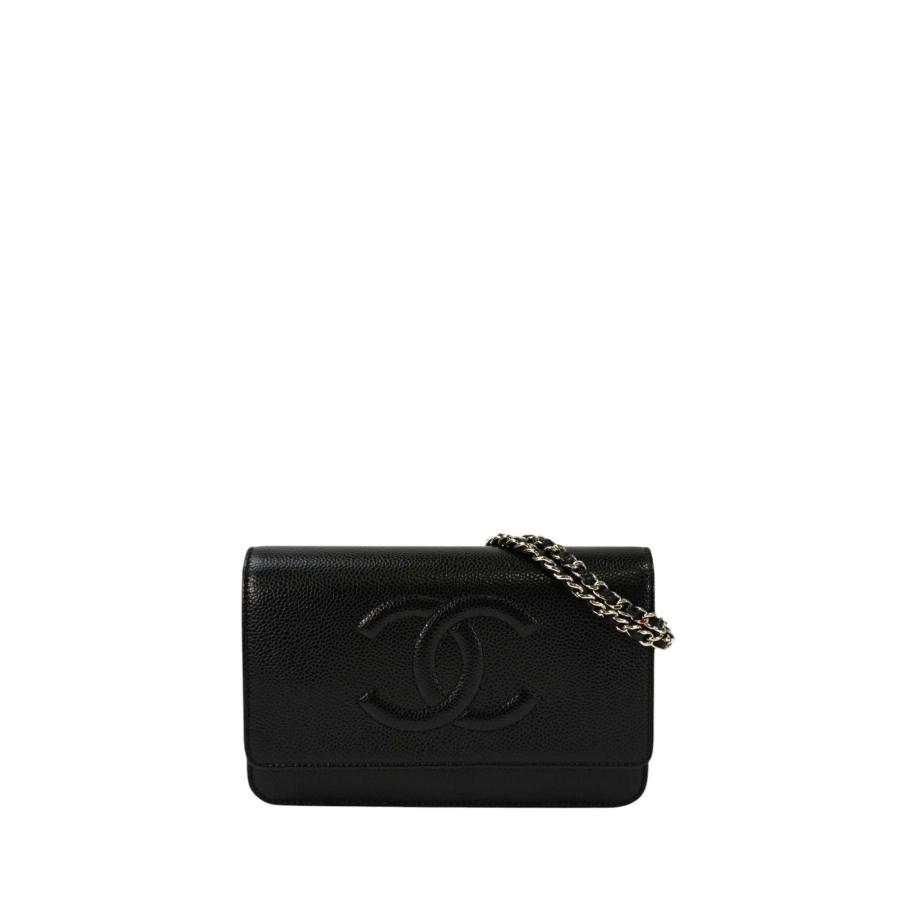 CHANEL（シャネル） キャビアスキン チェーン ウォレット 黒×銀 管理