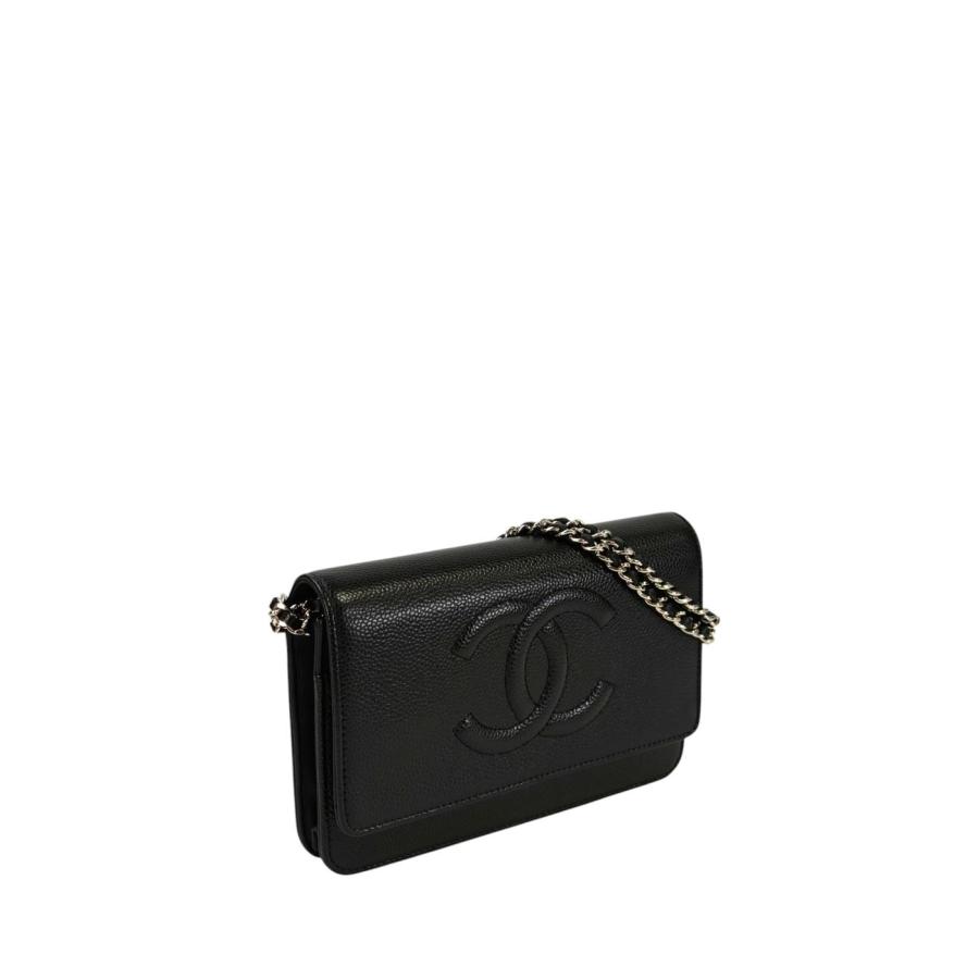 CHANEL（シャネル） キャビアスキン チェーン ウォレット 黒×銀 管理