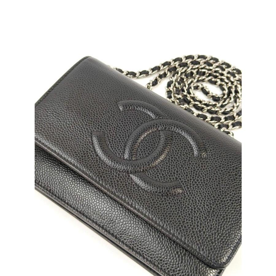 CHANEL（シャネル） キャビアスキン チェーン ウォレット 黒×銀 管理