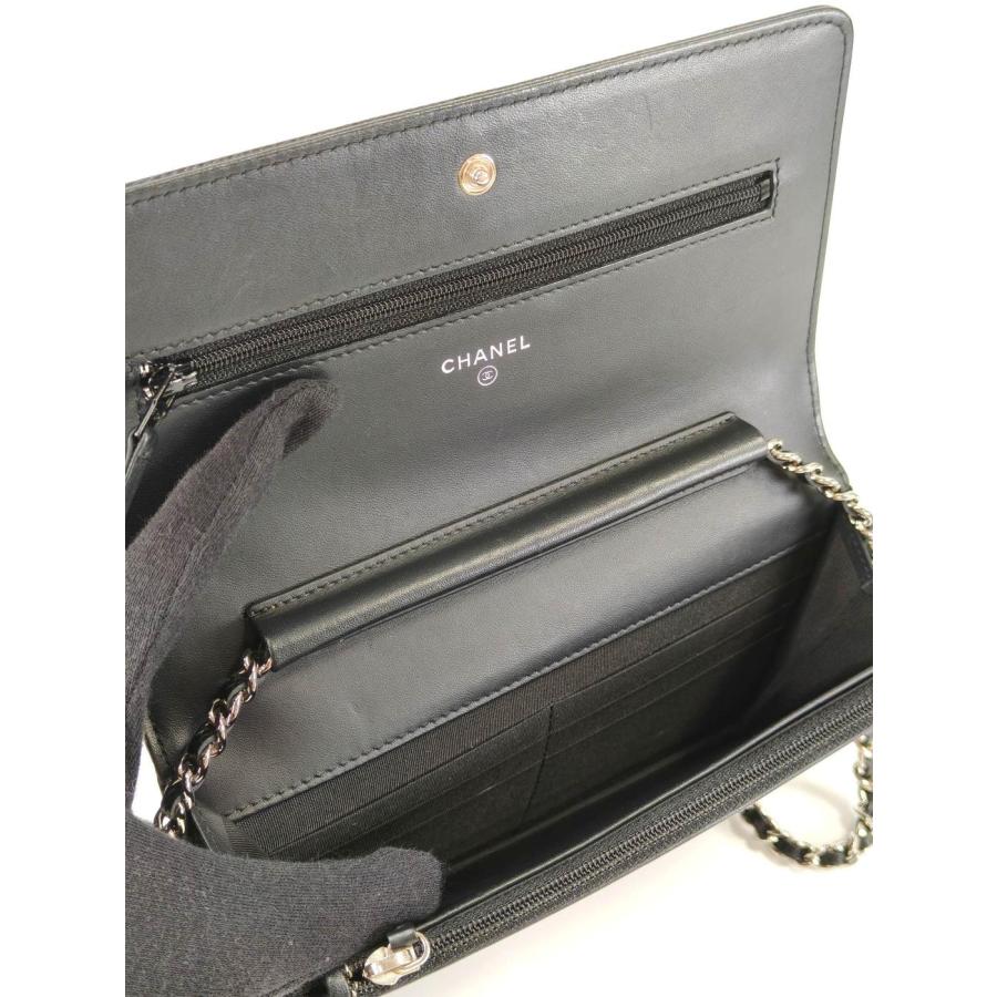 CHANEL（シャネル） キャビアスキン チェーン ウォレット 黒×銀 管理