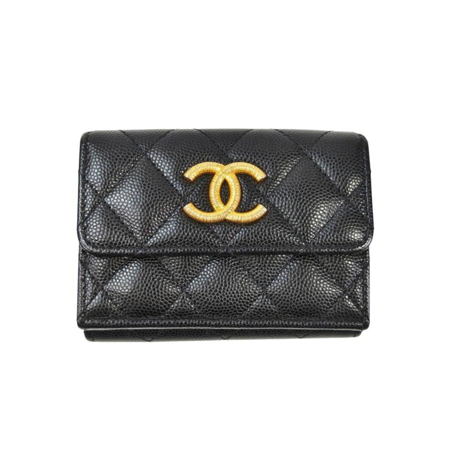 正規品　シャネル　CHANEL 三つ折り財布　ブラック　ココマーク CHANEL（シャネル） マトラッセ ココマーク 三つ折り財布 ブラック