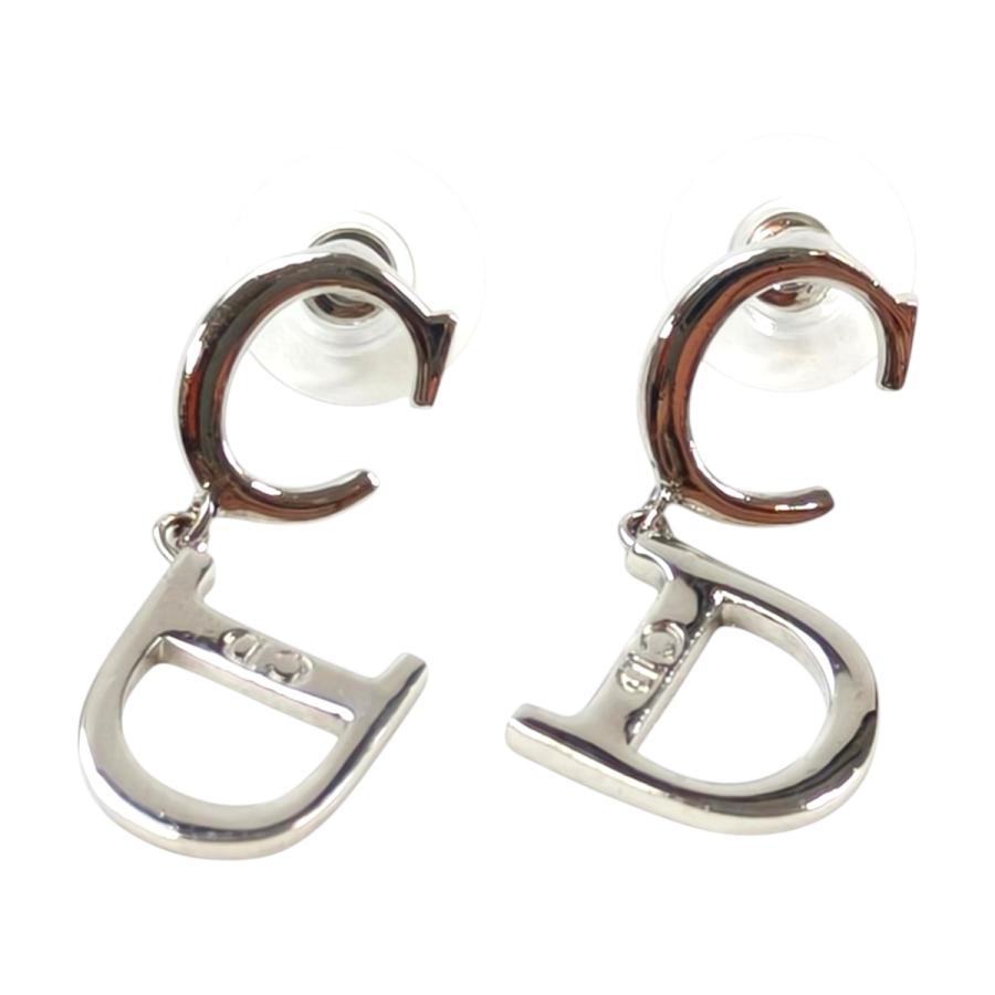 クリスチャンディオール　ラインストーン/リボン/CDロゴピアス　シルバー　美品 Christian Dior（クリスチャン・ディオール） Dior ディオール CDロゴ