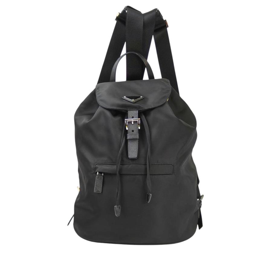【美品】プラダ リュック ブラック ナイロン 三角ロゴ ユニセックス PRADA（プラダ） ナイロン 三角ロゴ付き バックパック ブラック 管理