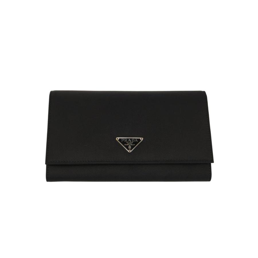 美品　PRADA プラダ　長財布　サフィアーノ　三角ロゴ　デカロゴ　ブラック PRADA（プラダ） 三角ロゴ付き 二つ折り長財布 ブラック 管理番号