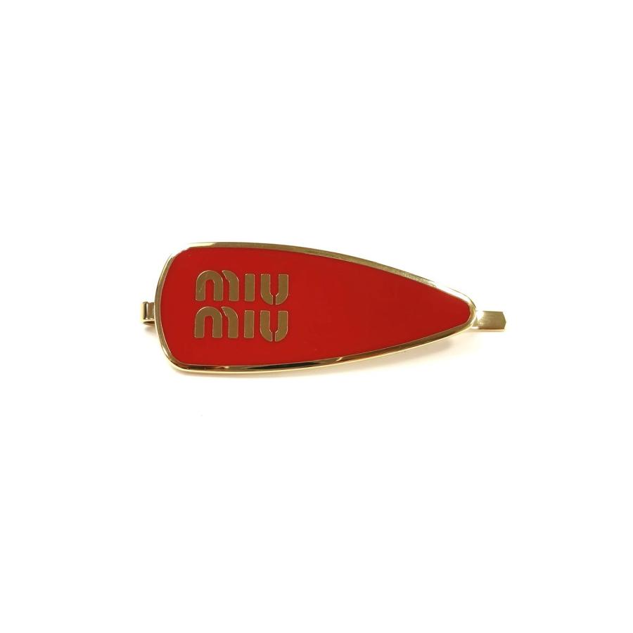 miu miu（ミュウミュウ） エナメルメタル ロゴ ヘアクリップ レッド
