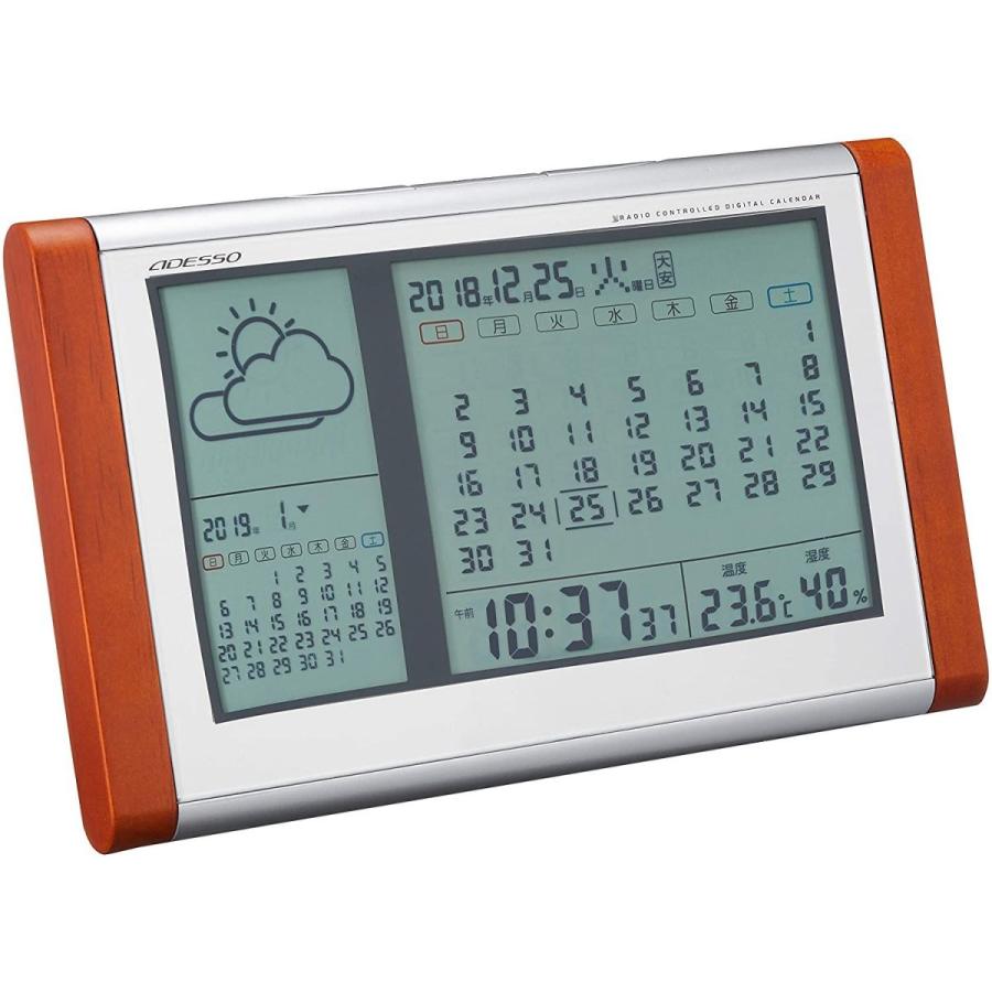 デジタル 通販thanks 温度 置き時計 電波 六曜 Adesso アデッソ カレンダー電波時計 カレンダー電波時計 曜日 六曜 日付表示 木目 温度 湿度 置き掛け兼用 ブラ 天気予報