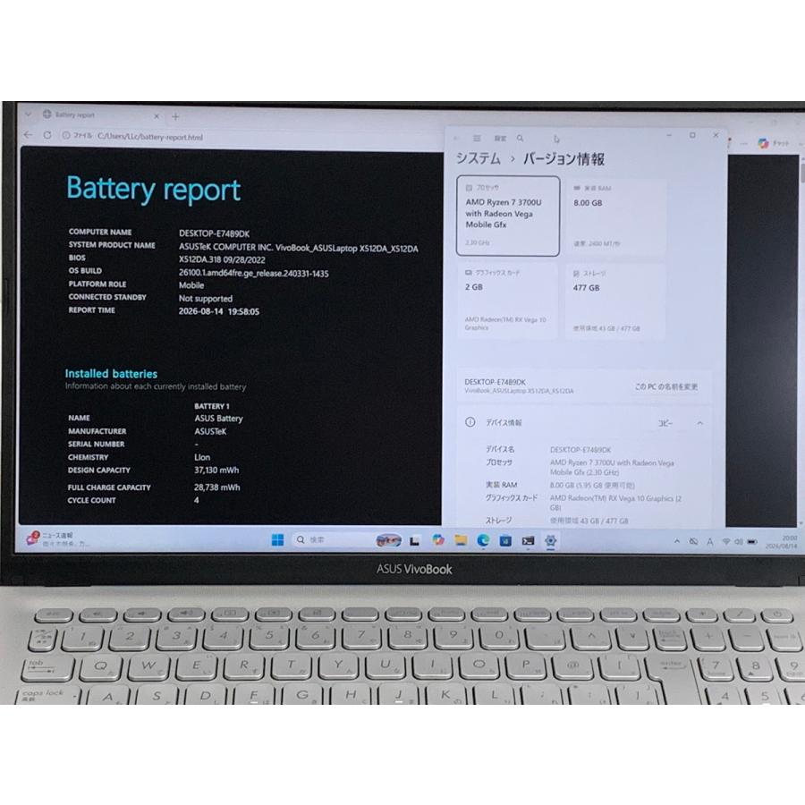 ASUS X VivoBook 15 X512DA_X512DA 中古パソコン AMD Ryzen 7 3700U
