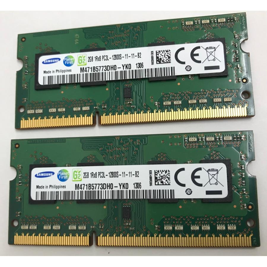 SAMSUNG 1Rx8 PC3L-12800S 4GBDDR3L ノートPC用 メモリ 204ピン DDR3L-1600 2GB 2枚 ECC なし DDR3L LAPTOP RAM