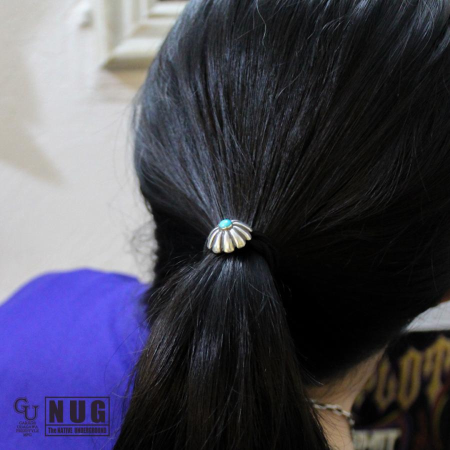 シルバー ハンドメイド コンチョヘアゴム #14 キングマンターコイズ