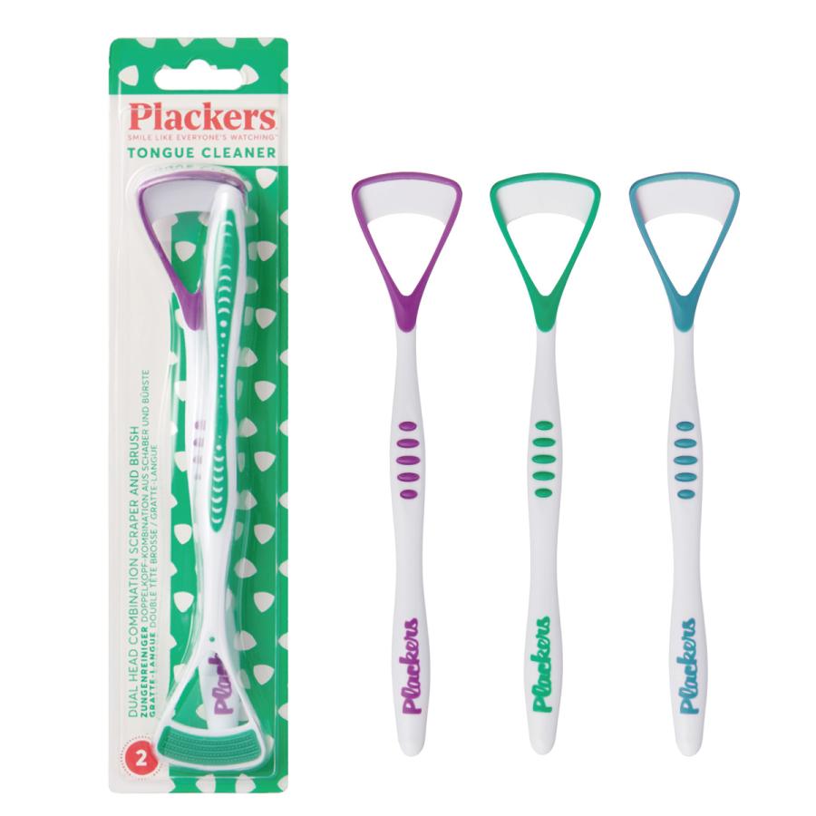 Plackers マイクロ舌ブラシ 2本入 アソートカラー 舌クリーナー 舌磨き オーラルケア 口臭予防 舌苔除去 カラフルでスタイリッシュなデザインの舌ブラシ | Plackers