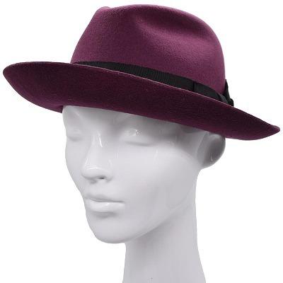 ウール中折れハット ワインレッド 紫 メンズ 父の日ギフト 紳士 レディ