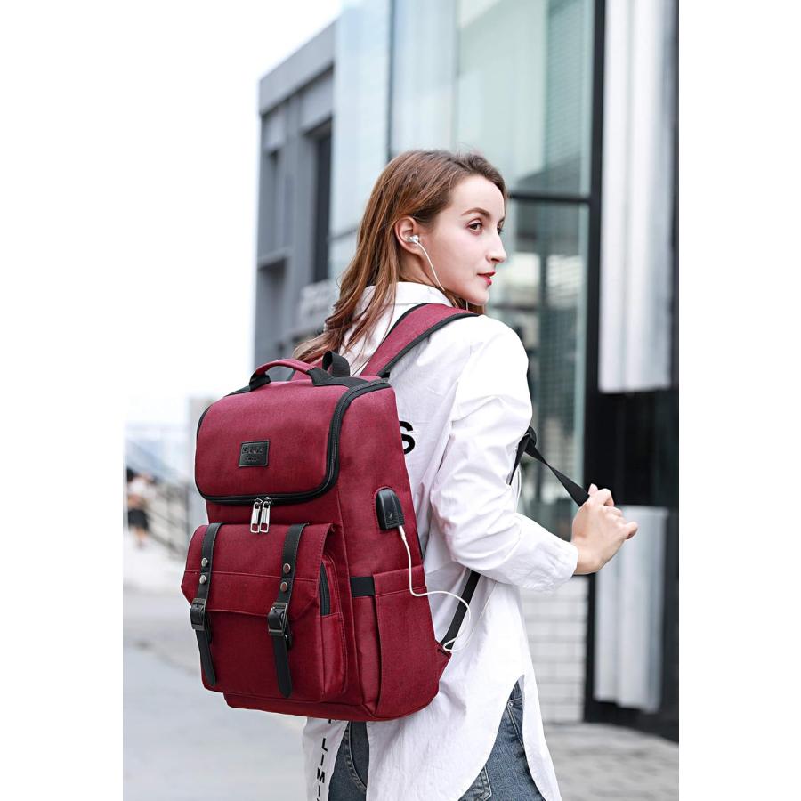 　YALUNDISI Vintage Backpack Travel Laptop Backpack with usb Charging Port for Women ＆ Men College Backpack Fits 15.6 Inch Laptop Red並行輸入｜the-earth-ws｜03