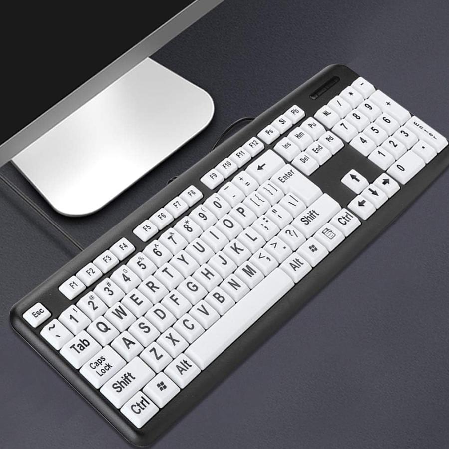 大型プリントコンピューターキーボード 104キー 標準フルサイズ USB有線 折りたたみ式スタンド付き ハイコントラスト 白黒キー ロービジョン/高齢者/タ 並行輸入｜the-earth-ws｜08