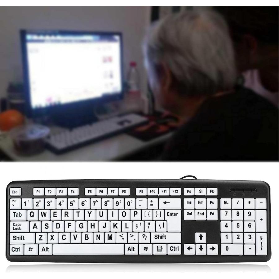 大型プリントコンピュータキーボード 104キー USB有線コンピュータキーボード 視覚障害のある個人の有線キーボード 低暗い場所と薄暗い場所の高齢者向 並行輸入｜the-earth-ws｜02
