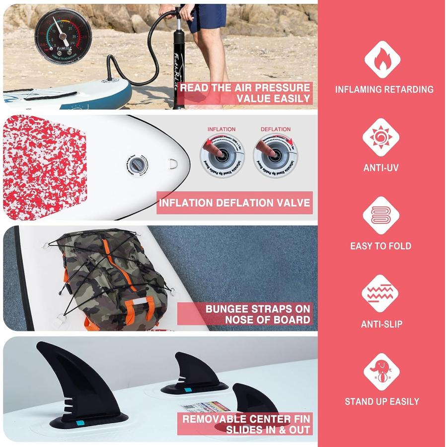 限定品 FeatureH-R-LITE 空気注入式 スタンドアップパドルボード 10フィート x 30インチ x 6インチ 超軽量 (16ポンド) SUPパドルボードアクセサリー付き 3つの 並行輸入 【WS1272898717】(46200円)