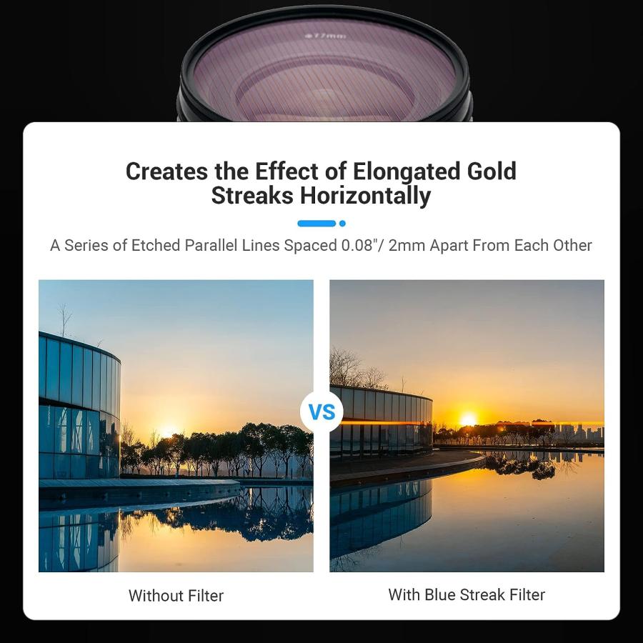 定番人気 Kiorafoto 77MM Gold Streak Special Effects Lens Filter，Anamorphic Filter for Camera Photos and Cinematice Video，Multi-Resistant Coated Gold 並行輸入