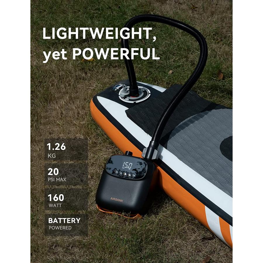 AIRBANK 20PSI Paddle Board Pump The Puffer Pro, Rechargeable SUP Pump