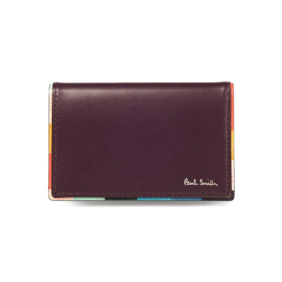 Paul Smith 名刺入れアーティストストライプポップ赤茶バーガンディ