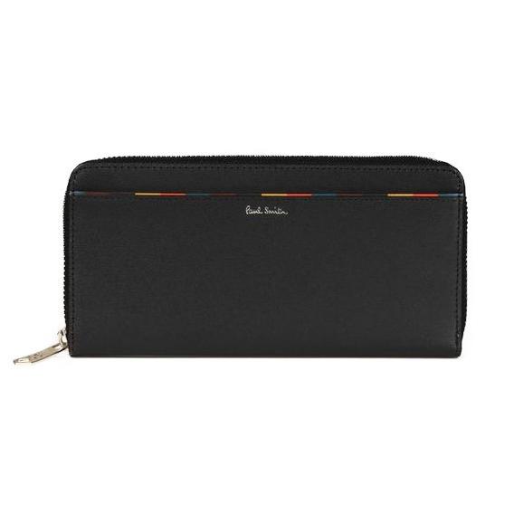ポールスミス Paul Smith ブライトストライプトリム ラウンド 長財布 メンズ ロング ウォレット ラウンドファスナー 純正化粧箱 ショップバッグ付き PSQ073