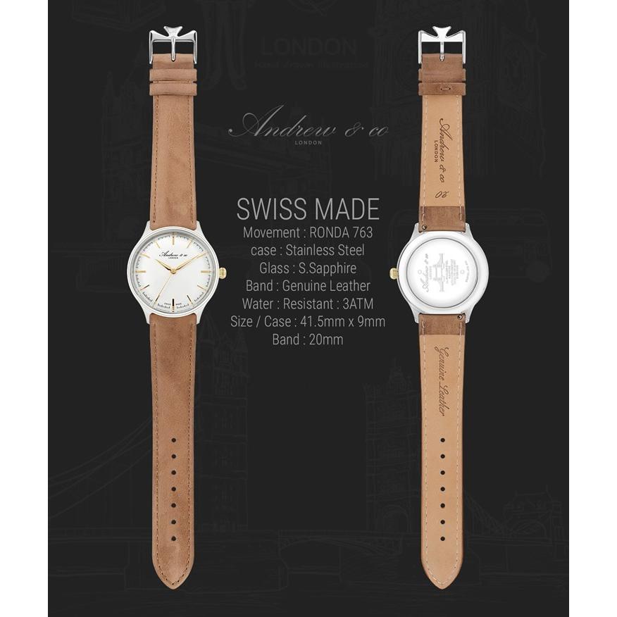 Andrew＆co アンドリューアンドコー スイス製 腕時計 メンズ レザーベルト 革 シンプル ブランド メイドインスイス｜the-hacienda｜06