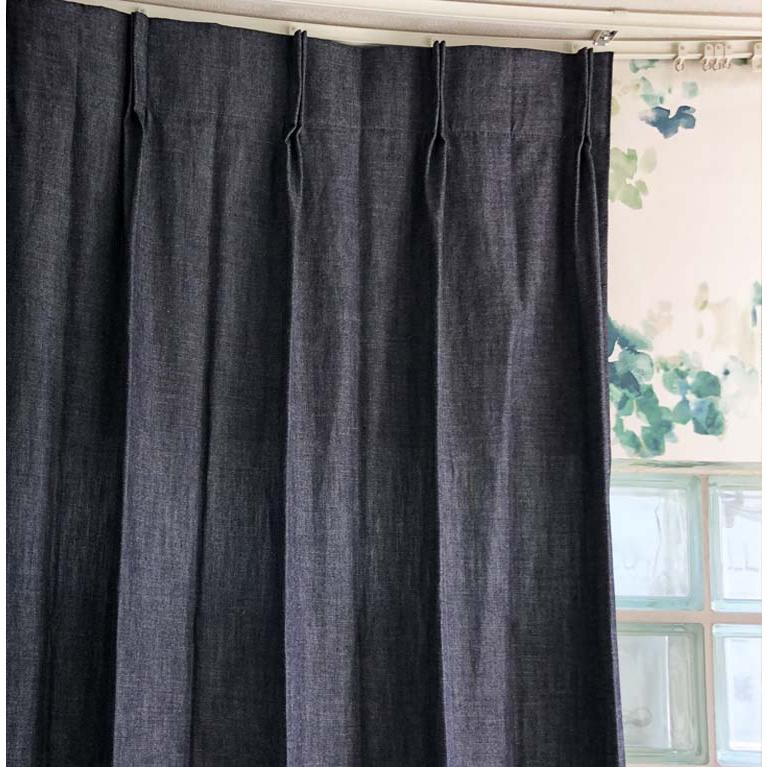 カーテン デニム おしゃれ ドレープカーテン denim  井原 デニム 岡山 本物のデニム 青 ブルー ジーンズ 2倍ヒダ |  | 03