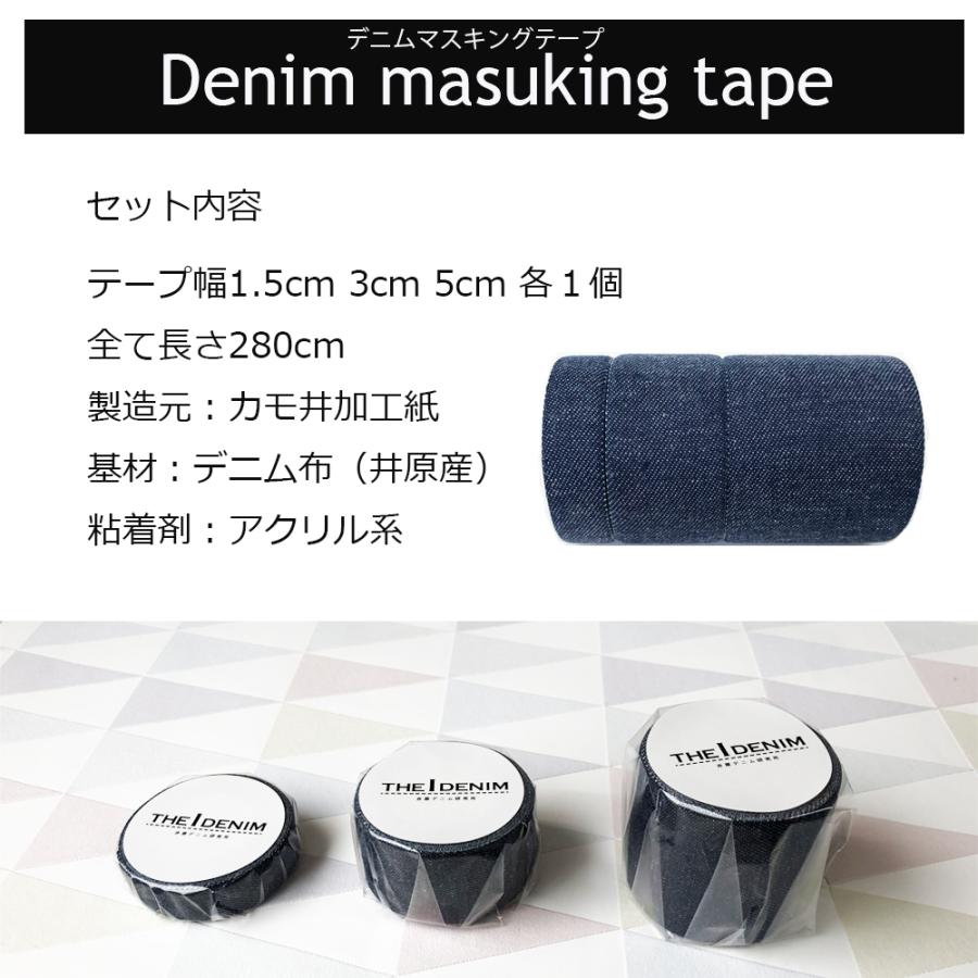 デニム製テープ 3種類 1.5cm 3cm 5cm幅 布 生地 マステ 縁取り