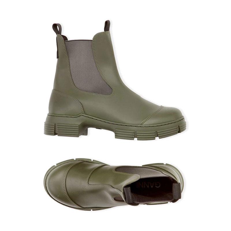 GANNI ガニー リサイクルラバー RECYCLED RUBBER CITY BOOT S1912 ラバー シティ ブーツ 厚底 レディース サイドゴア レインブーツ ブラック カーキ｜the-importshop｜05