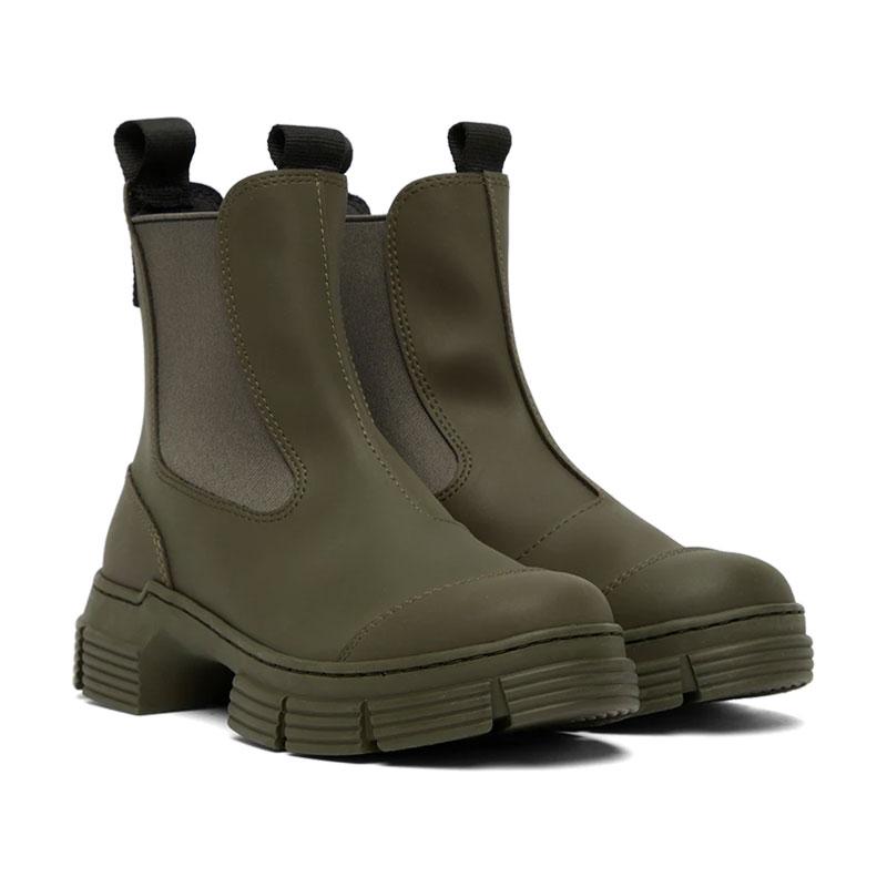 GANNI ガニー リサイクルラバー RECYCLED RUBBER CITY BOOT S1912 ラバー シティ ブーツ 厚底 レディース サイドゴア レインブーツ ブラック カーキ｜the-importshop｜02