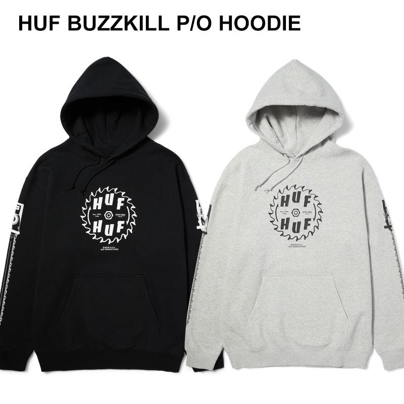 HUF（ハフ） BUZZKILL P/O HOODIE PF00619 BLACK HEATHER GREY