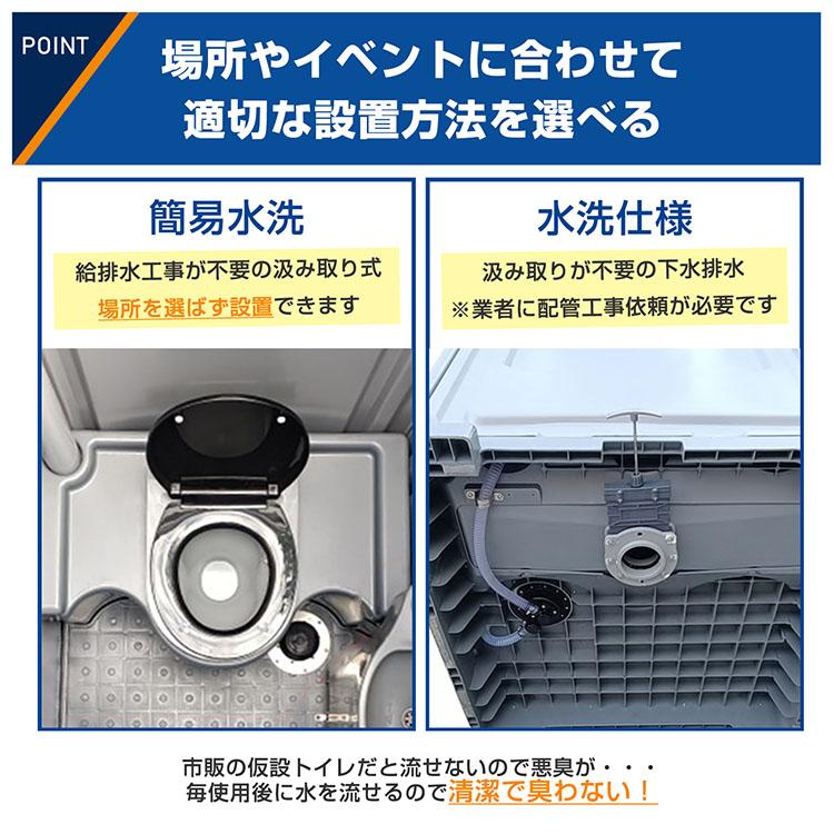 仮設トイレ 洋式 水洗 組立済み 汲み取り ソープディスペンサー 手洗 