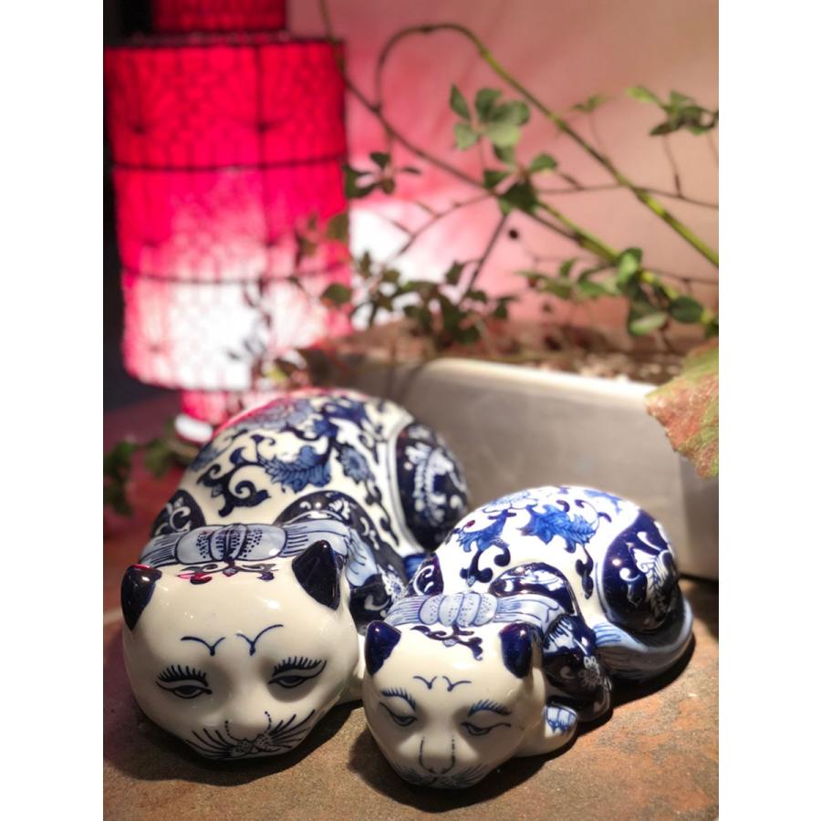 ★特選一品★希少レア☆繊細フラワー彫刻【愛らしい夫婦猫シュンガイトねこ置物】❤️ THE-SECRET-GARDEN シノワズリ ブサカワ 猫 置物 小 青白陶器