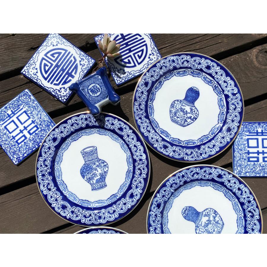 青地に白の浮彫りデザイン プレートセット THE-SECRET-GARDEN Blue & White ジンジャープレート 20cm 飾り