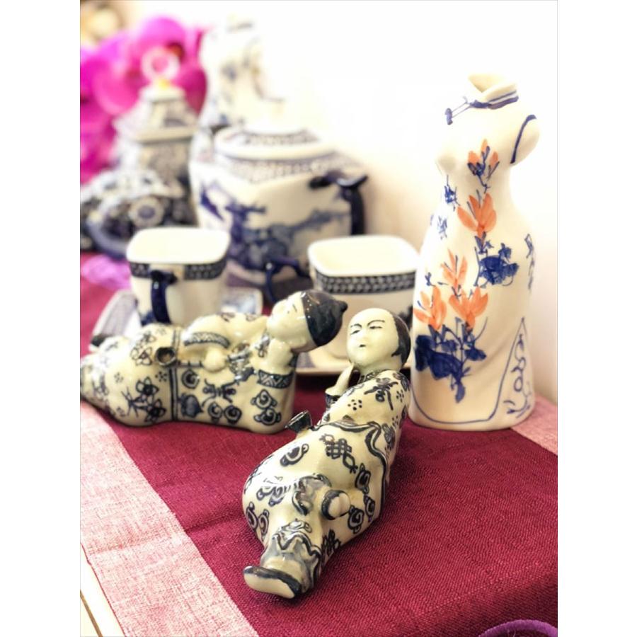 THE-SECRET-GARDEN シノワズリ 官吏 おじさん 置物 2対セット 青白陶器