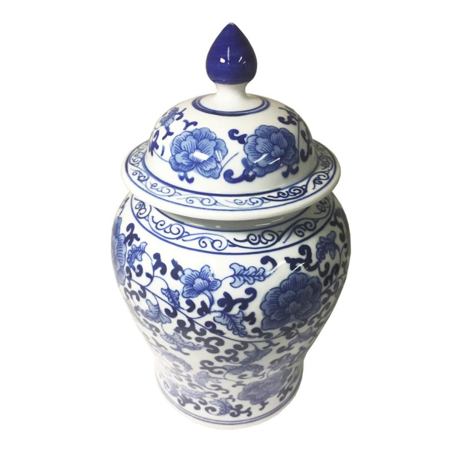 飾り壺 THE-SECRET-GARDEN シノワズリ クリスタル蓋付青白陶器 全3種類