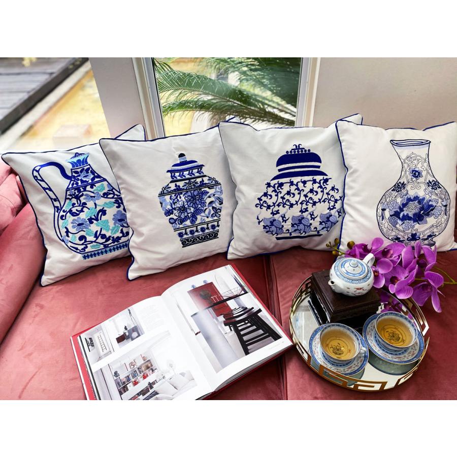 THE-SECRET-GARDEN Blue &White 刺繍 シノワズリ クッションカバー 全4種類 オリエンタル モダンブルーアンドホワイト ザ・シークレットガーデン シノワ｜the-secret-garden｜15