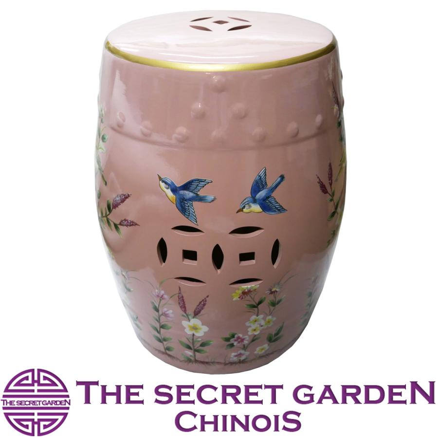 THE-SECRET-GARDEN シノワズリ スツール 陶器椅子 花鳥柄 ピンク 飾り