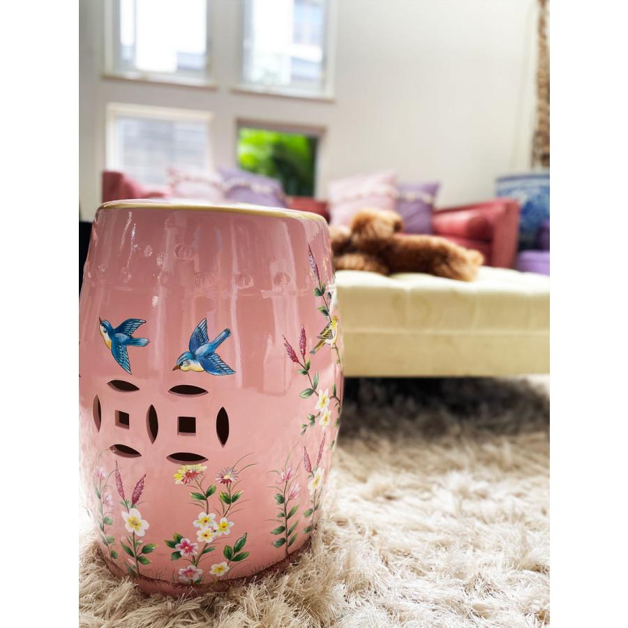 THE-SECRET-GARDEN シノワズリ スツール 陶器椅子 花鳥柄 ピンク 飾り