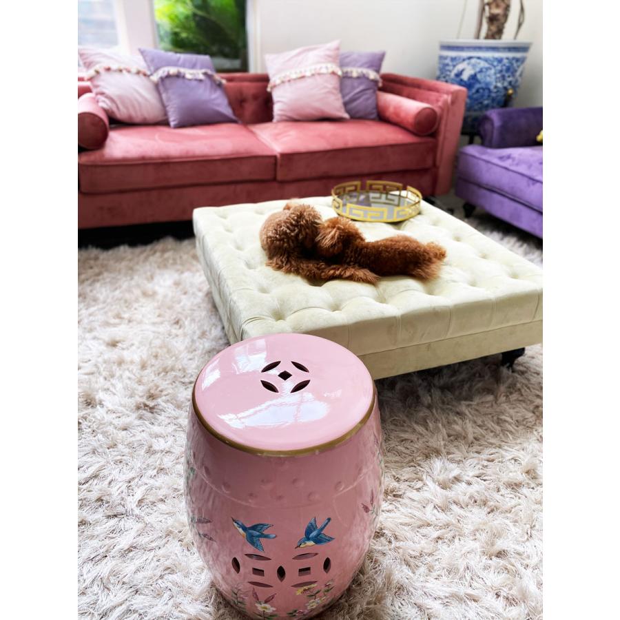 陶器製 椅子 花台 スツール 庭園　ガーデンスツール　花柄　ピンク THE-SECRET-GARDEN シノワズリ スツール 陶器椅子 花鳥柄 ピンク 飾り