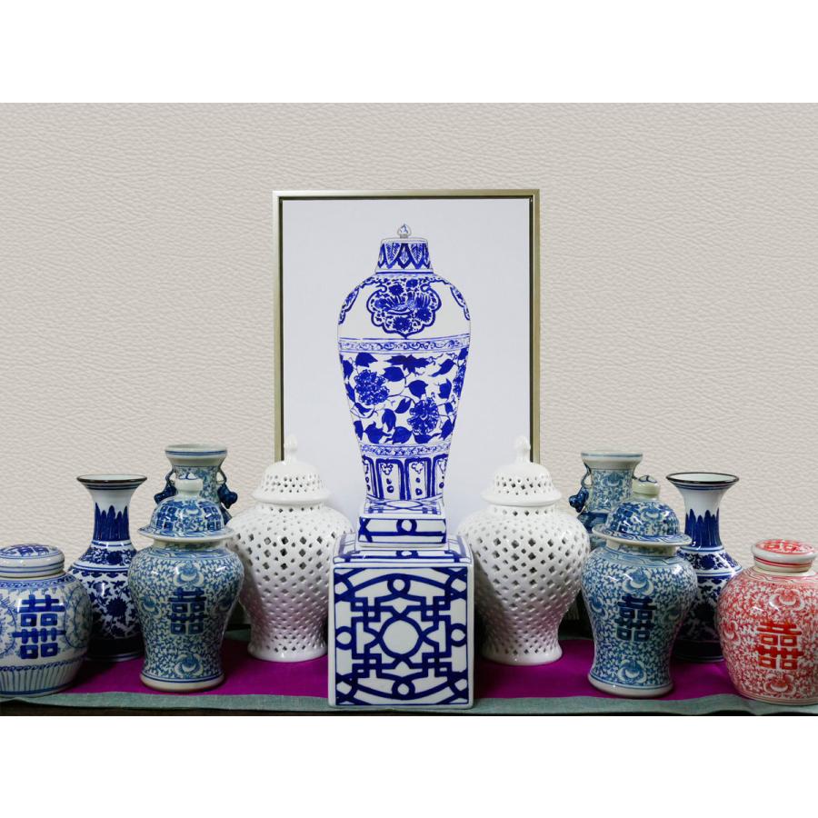 シノワズリ ブルー＆ホワイト ジンジャージャー ダブルハピネス 壺