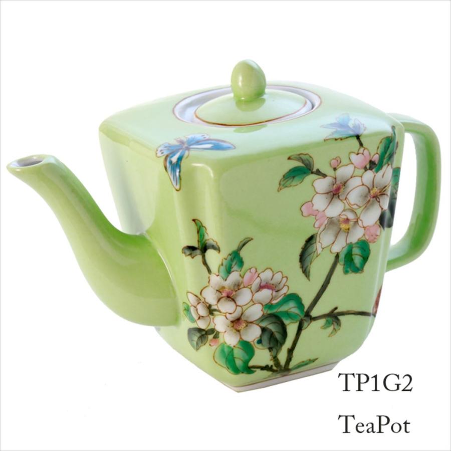 鳥と花◇カラフルで可愛い。中国産 赤絵金彩小ぶり急須 煎茶茶器