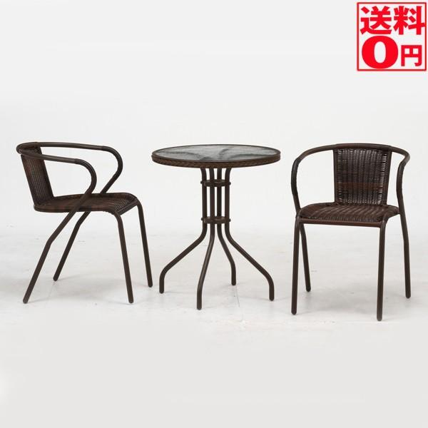 家具 ガ−デン3点セット ガラステーブル ＆ スタッキングチェア 37292