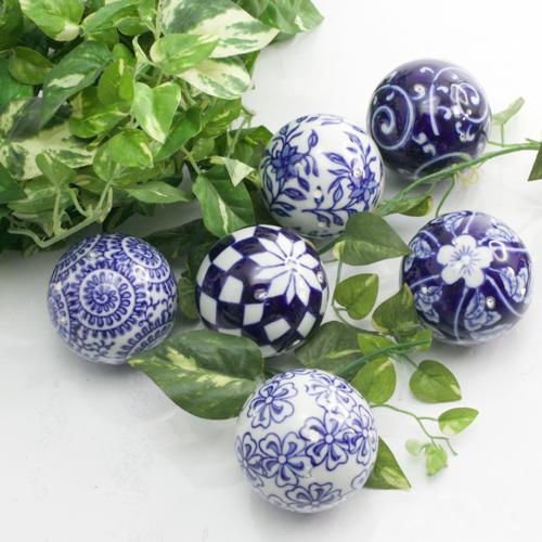 浮き玉 浮き球 陶器製 大 6cm 6個セット 染め付け 染付 青花 水鉢 ビオトープ 置物 飾り物 メダカ鉢 金魚鉢 Swba03r 雑貨屋リエット 通販 Yahoo ショッピング