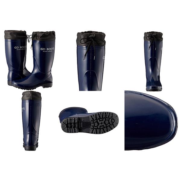 長靴 カバー付 カラー長靴 GDジャパン RB-657 ネイビー 裏メリヤス