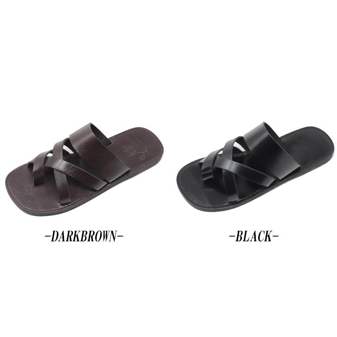 本革 メンズ サンダル レザーサンダル 靴 ブラック ダーク