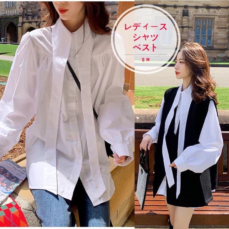 レディース 白シャツ ブラウス 黒ベスト 長袖 無地シャツ トップス チュニック ロング丈 オーバーサイズ 大きいサイズ ゆったり 通勤 通学 韓国ファッション B698 The Best One 通販 Yahoo ショッピング