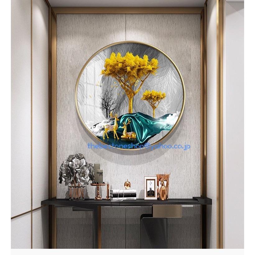 壁飾り 丸型 寝室玄関飾り用 壁掛け 美術品 装飾画 飾り絵 高品質 アートパネル 絵画 北欧風装飾画 廊下壁画 玄関装飾画 通路壁画 黄金鹿 直径60cm 70cm 80cm B935 The Best One 通販 Yahoo ショッピング